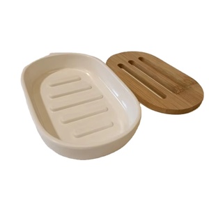 Jabonera ovalada pequeña de fibra de bambú sostenible, soporte para caja de almacenamiento de barra de cuerpo de baño con escurridor - Product Image 4