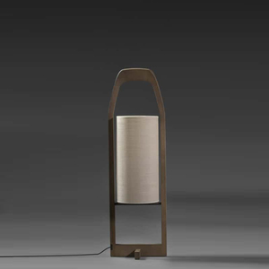 <span class=keywords><strong>Lampadaire</strong></span> moderne à cadre en bois de style oriental avec abat-jour en tissu | Luminaire élégant pour salon, chambre à coucher, hôtel - Product Image 6