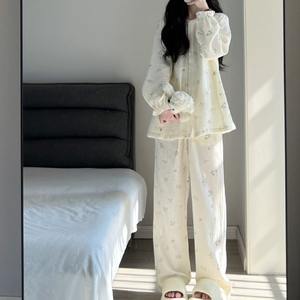 Kadın sahte ipek sonbahar uzun kollu hırka pijama seti zarif rahat hızlı kuru nefes eğlence ev konfor - Product Image 3