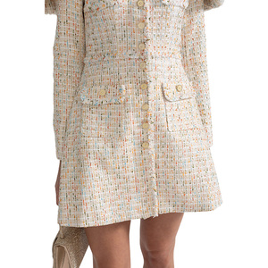 Su misura di alta qualità distintivo grande spalla lembi una linea Blazer bottone a maniche lunghe testurizzato donna Tweed Mini abito - Product Image 5