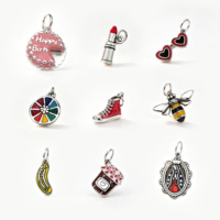Breloques pendantes en argent sterling 925 émaillées, motifs mignons (fruits, abeilles, chaussures, Vierge Marie, rouges à lèvres, cornichons), pour création DIY, plaqué argent, certifiées