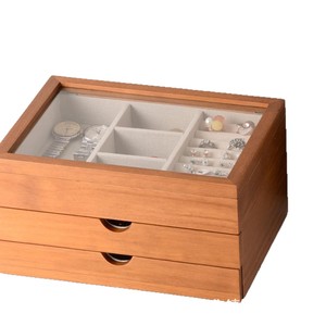 Solid Wood Jewelry Box With Glass Lid Multi Layer <b>Storage</b> For Necklaces Earrings <b>Rings</b> Desktop Organizer Modern Design - Product Image 5