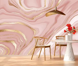 Hellrosa Tapete Liquid Marble Design Abstrakte Malerei Hintergrund mit Gold Splash Textur Wandbilder - Product Image 4