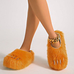 Mules et claquettes de créateur personnalisées en peluche, avec logo, en fausse fourrure, à bout griffe métallique motif patte d'ours, toutes saisons, semelle intermédiaire Libi EVA - Product Image 5