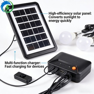 Portable <b>Solar</b> Powered LED <b>Light</b> <b>System</b> 2 Bulbs Home Lighting Kit USB Charging Camping Shed Tent Emergency Off-Grid Power Model - Product Image 1