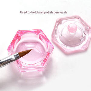 Offre Spéciale : Tasse de Lavage pour Pinceaux de Nail Art avec Couvercle Diamant Rose, Récipient en Verre Hexagonal en Acrylique pour Liquides de Nail Art - Product Image 3
