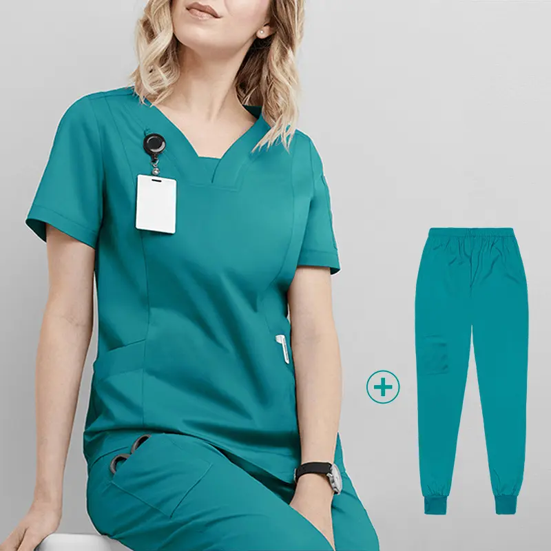 Kurzarm Krankenhaus personal Männer Frauen Pflege uniform medizinische Peeling Uniformen Sets 72% Polyester 21% Rayon 7% Spandex