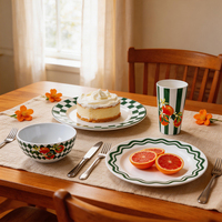 Assiettes en mélamine Bestwares personnalisées à carreaux verts et motifs de fruits oranges, empilables, robustes, pour pique-nique en extérieur, café, vente en gros