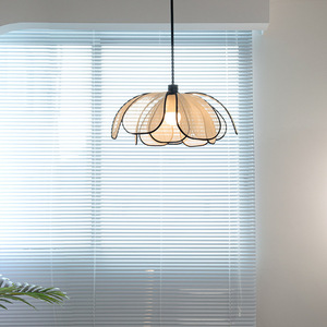 Lampe suspendue de couleur crème E27, cadre rond noir, design en forme de pétale, pour salon, chambre à coucher, Style nordique - Product Image 5