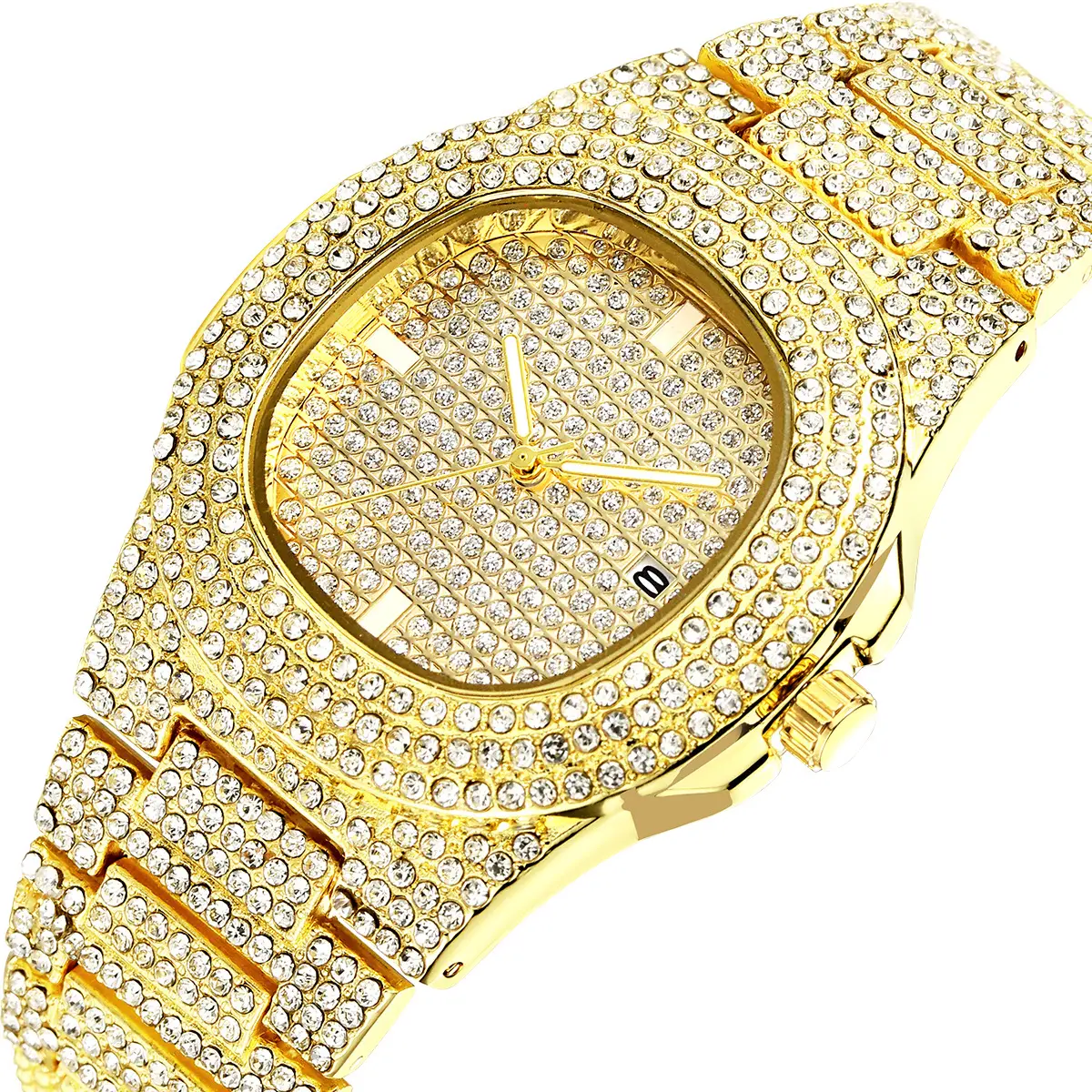 Mens Watches Hot Sale Moissanite Watch For Men Fashion Male Large Dial Hip Hop Rhinestone Quartz Analog Wrist Watches