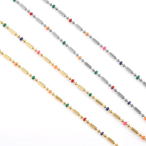 18k PVD or acier inoxydable émail multicolore perle chaîne collier boule chaîne pour la fabrication de bijoux à bricoler soi-même - Product Image 5