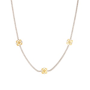 European American Fashion Full Diamond Stainless Steel Necklace With Gold Plated Silver Flower Design For Everyday Wear - Product Image 5