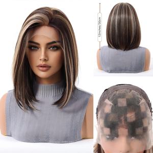 Nouveaux produits Perruques bob frontales en dentelle HD 13x6 avec mèches <span class=keywords><strong>blond</strong></span> platine, raie libre, bonnet en filet respirant et ligne de cheveux naturelle pour femmes - Product Image 1