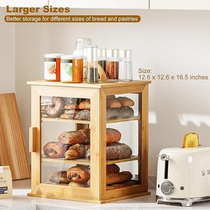 กล่องขนมปังไม้หยุนชู 12.6x12.6x16.5 นิ้ว กล่องเก็บขนมปังและขนมอบแบบใส - Product Image 1
