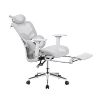 Chaise de bureau moderne pour la maison, design ergonomique, pivotante, en maille, grise, avec repose-pieds rétractable