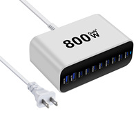 Chargeur de bureau rapide 800W à 10 ports avec support, 2 ports USB-A et 8 ports USB-C pour téléphones mobiles