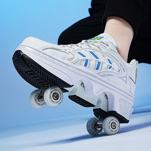 Helios Transformable Roller Skates Double Row White Anti Slippery Sporty Skateboarding Shoes For Kids Teens - Product Image 4