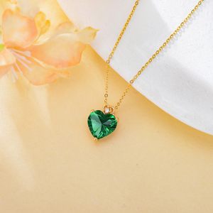 Collar de Oro de 14K con Doble Corazón Entrelazado, Colgante de Esmeralda Tallada en Forma de Corazón, Piedra de Nacimiento de Mayo, Joyería Bohemia con Gemas, Regalo para Damas - Product Image 3