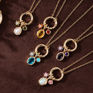 Lincy gran oferta exquisito DIY 12 meses latón circón colgante enlace cadena Collar para regalo Unisex - Product Image 6