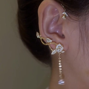 Boucles d'oreilles à Clip <span class=keywords><strong>en</strong></span> émail <span class=keywords><strong>blanc</strong></span> plaqué <span class=keywords><strong>or</strong></span> Rose, Zircon Micro pavé CZ fleur Rose, boucles d'oreilles pour femmes, bijoux - Product Image 2