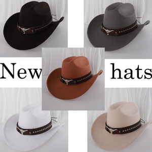 Sombrero de Vaquero con Cinturón de Cabeza de Toro, Accesorio de Moda, Protección Solar, Cálido y con Sombra, Otoño 2024, Sombrero de Ala Ancha de Poliéster - Product Image 4
