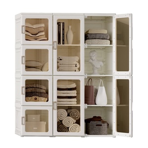 Armoire de rangement modulable 4-15 cubes en plastique pliable avec <span class=keywords><strong>tringle</strong></span> de suspension pour salon - Product Image 2