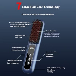 Portable Straight Hair Comb Travel Small Charging Fashion Color Matching PTC Digital LED Wireless Hair Straightening <b>Brush</b> - Product Image 3