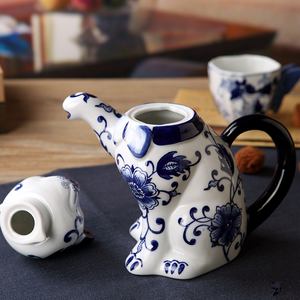 Tetera de té de cerámica con diseño de gato de la suerte, decoración clásica china para el hogar, color azul y blanco, Original - Product Image 3