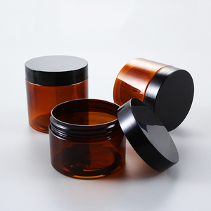 Custom Neck Size 89/400 Tea amber Color Jar 1oz 2oz 4oz 8oz 16oz 32oz PET Amber Plastic Jar For body face Cream with black lid