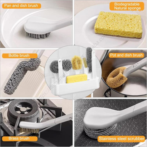 Juego de cepillos dispensadores de jabón al por mayor con 4 cabezales reemplazables y soporte, dispensador de jabón para fregar platos y cocina - Product Image 3