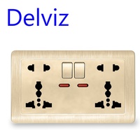 Delviz 13A Prise Murale Double, Interrupteur à Bouton de Commande AC 110~250V, Prise de Courant Universelle Internationale