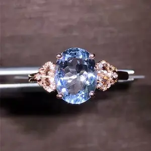 Bella sposa di cerimonia nuziale dei monili della pietra preziosa 18k anello di barretta d'oro 1.9ct naturale acquamarina anello