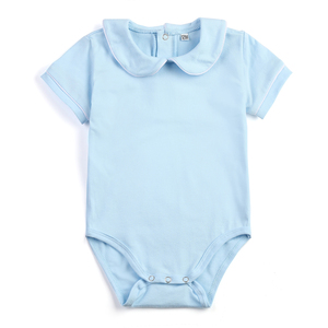 Custom Embroidery Newborn Baby Boy Short Sleeve Bubble RomperBlank Cotton Collared Piping Toddler Boy Plain <strong>White</strong> Outfit <strong>Onesie</strong> - Product Image 2