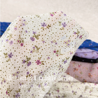 Kain Chiffon Mini Floral Crinkle Empat Kotak, Bahan Cetak Bunga Kecil Berkerut Gelembung Persegi untuk Gaun, Blus, Syal