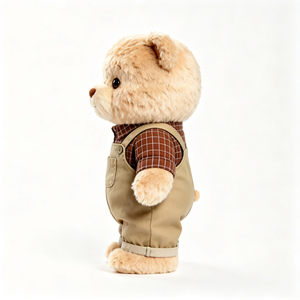 <strong>Cute</strong> Dressed Fluffy Curly Teddy <strong>Bear</strong> Stuffed Animal Wearing Plaid Blouse Khaki Bib Overalls Kids Gifts Soft <strong>Bear</strong> Plush Doll - Product Image 4