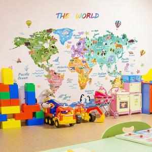 Adhesivo Decorativo de Pared con Mapa del Mundo de Animales de Dibujos Animados para Habitación Infantil, Sala de Estar, Dormitorio Infantil, Papel Tapiz Decorativo de PVC - Product Image 3