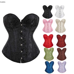 Brown Clothes Women Sexy Lingerie Jacquard Floral Pattern Lace up Boned Plus Size Overbust Corset Bustier <strong>Bodyshaper</strong> Top - Product Image 2