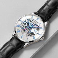 Montre automatique de luxe pour homme I&W Carnival, boîtier en acier inoxydable de 41 mm, cadran bleu, tourbillon, bracelet en cuir italien, montre mécanique