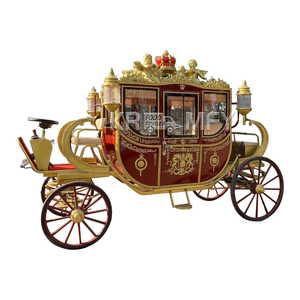 Carruaje de Caballos Rojo Dorado Vintage Europeo, Vehículo Turístico de Lujo, Carruaje Real Eléctrico - Product Image 1