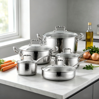 Vente en gros d'usine - Ensemble de casseroles et poêles multifonctionnelles en acier inoxydable 316 durable, finition martelée, pour restaurant