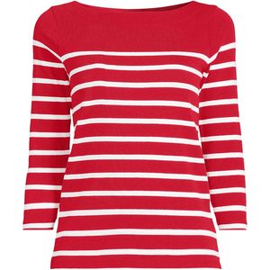 FOXA Camiseta de punto para mujer, cuello barco, a rayas rojas y blancas, informal, para uso diario, transpirable, manga 3/4 - Product Image 3
