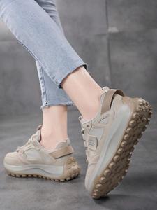 Women's Low-<b>Top</b> <b>Khaki</b> Chunky Sneakers Breathable Mesh Comfortable Slip-Resistant Casual Sports Footwear - Product Image 2