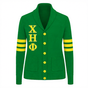 เสื้อคาร์ดิแกนไหมพรมปักลายสีเขียวและเหลืองของชมรมหญิงสาวชื่อชีเอต้าฟี พร้อมแถบสีเหลือง เสื้อสเวตเตอร์ CEP Apparel สำหรับผู้หญิง - Product Image 1