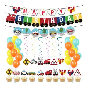 cake topper xe buýt Suppliers-Vận Chuyển Chủ Đề Sinh Nhật Đảng Trang Trí Máy Bay Tàu Chúc Mừng Sinh Nhật Banner Mix Color Latex Balloon Treo Bánh Topper