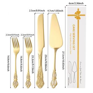 Espátula para Pastel y Pizza de Estilo Barroco Retro Dorada, Cuchillo para Pastel de Boda de Acero Inoxidable, Cuchillo para Pastel, Tenedor, Espátula, Juego de Cubiertos - Product Image 2