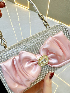 New Cross-border European American Retro Full Bow Chain Small <b>Square</b> Evening Bag Rhinestone Hand Bag Polyester Cover Tanjing - Product Image 3