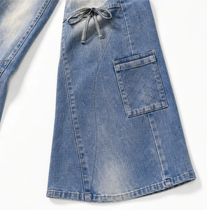 Jean cargo évasé multi-poches pour femme Wangsheng, coupe droite, délavage clair, Spandex/Coton, style Y2K, streetwear décontracté, vintage WS-ZL-01-094 - Product Image 5
