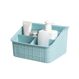Cosmetic Storage Box 19.5x17x11.5 Cm PP Material With Dividers For Bathroom Makeup Organizer Blue And White - Product Image 5