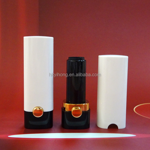 Contenants de rouge à lèvres ovales noirs et blancs avec décorations bouton, en forme de cercle, vente en gros avec logo, emballage cosmétique en ABS - Product Image 1