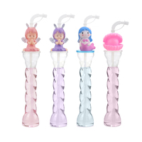 Gobelets en verre à spirale torsadée fantaisie, dinosaure, requin, sirène, flamant rose, ange, en plastique PET, paille unique pour boisson glacée